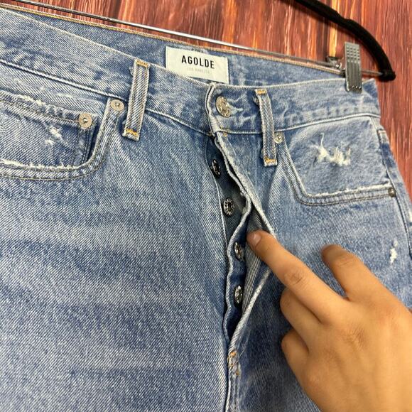 Agolde Womens Mid Rise 90s Jeans Loose Fit Distressed 100% Cotton Size 25 - Picture 8 of 10